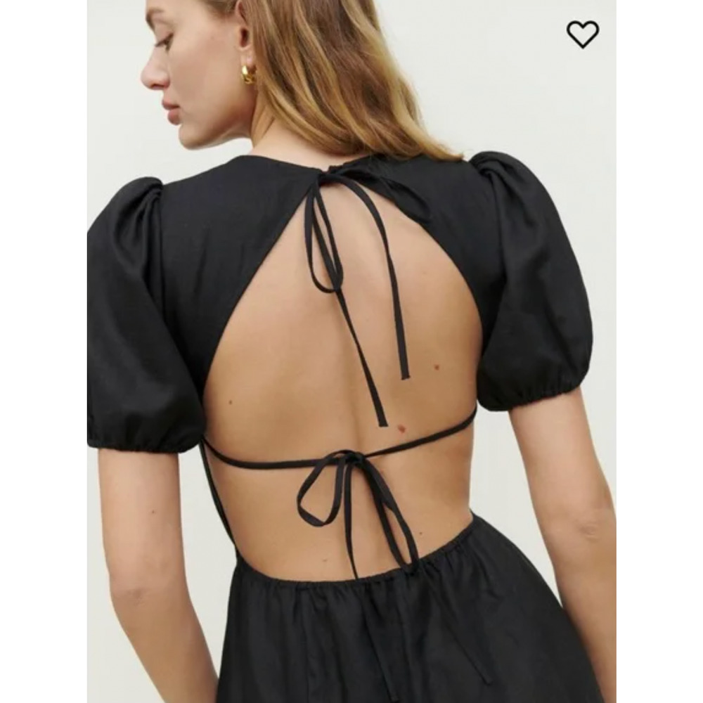 Reformation 12 Anneliese Linen Midi Dress $248 Puff Sleeve Backless Fit Flare - Picture 9 of 15
